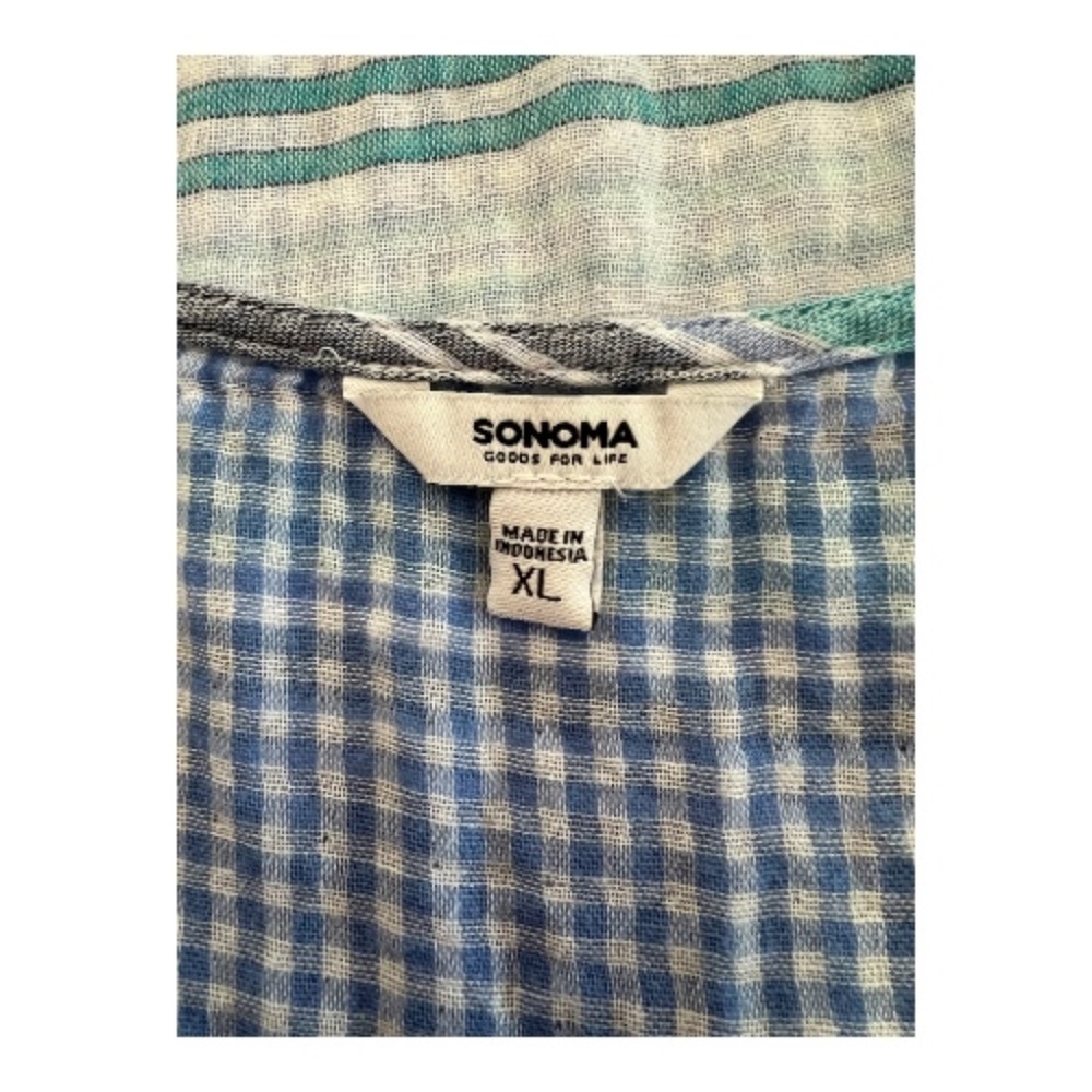 EUC Sonoma women’s half-button striped top blue green gray | size XL - Picture 5 of 7
